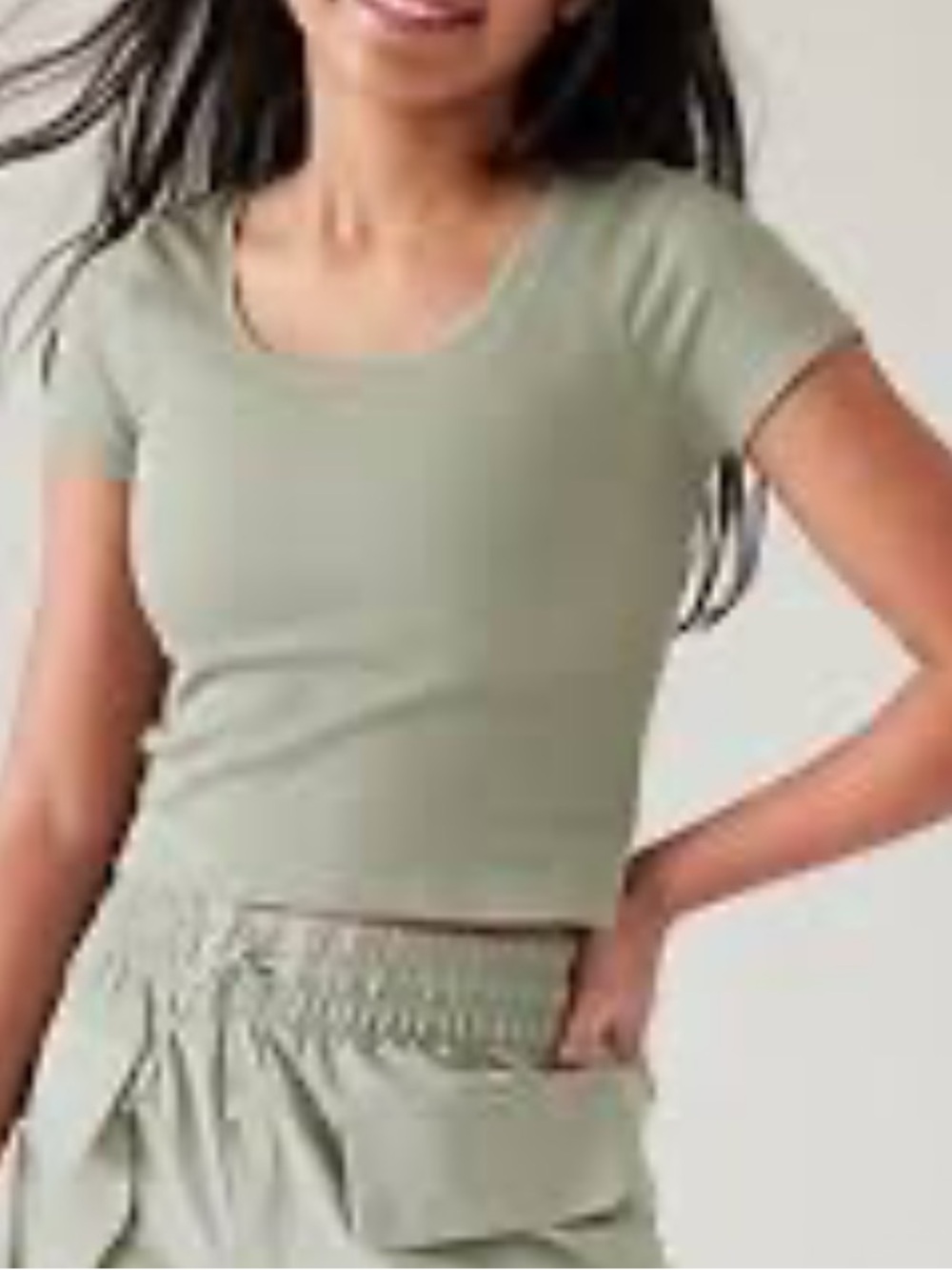 Athleta girl sage green rise above ribbed cropped shirt top athletic size M